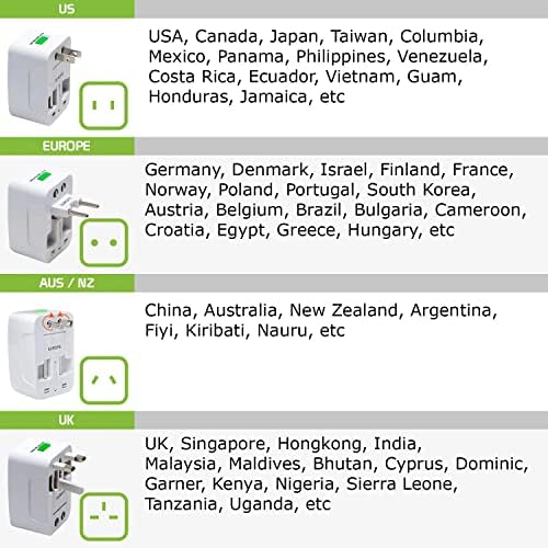 Viagem USB Plus International Power Adapter Compatível com Lava Iris 501 para poder mundial para 3 dispositivos