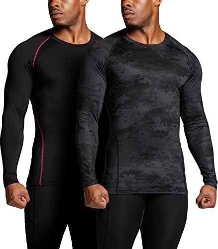 Athlio 1 ou 3 embalam camisas de compressão de manga longa masculina, camada de base de engrenagem de inverno, camiseta