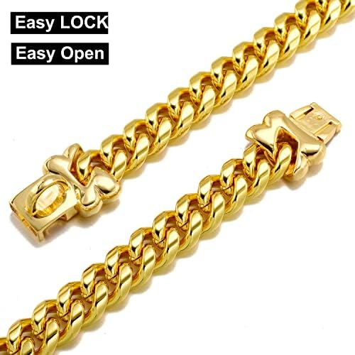 Nikpet Gold Chain Collar Collar Metal Aço inoxidável colares cubanos para cães fortes Cadeia de caminhada à prova de