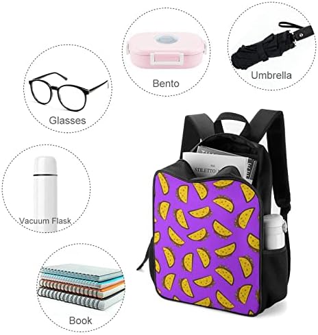 Cartoon Taco Mexicano Taco Unissex Mochila leve Daypack Saco de ombro de moda com bolsos de garrafa de água