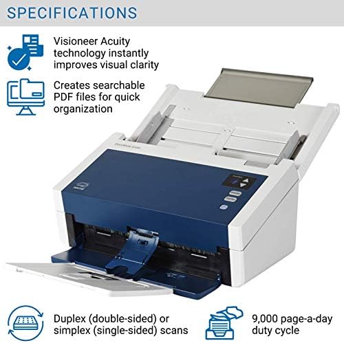 Visioneer Xerox Documate 6440 Duplex Document Scanner para PC e Mac, alimentador de documentos automáticos, White & Navy