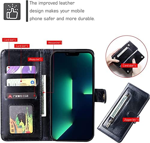 Caixa Bneguv para iPhone 14/14 Max/14 Pro/14 Pro Max, Premium PU PU CHAURLET SLIP FLIP TAPE com zíper com [TPU Inner Shell]