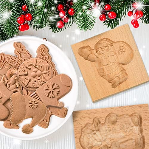 12 PCs Christmas Moldes de biscoito de madeira Moldes de gengibre molde de biscoito de biscoito esculpido Biscoito Cuttador de