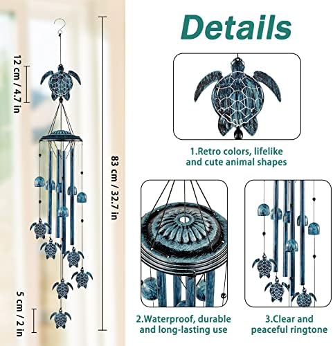 Leses Wind Chimes Tartaruga marinha de vento para fora com 4 tubos de alumínio, Windchimes ao ar livre Clama Home Garden Patio Decoração