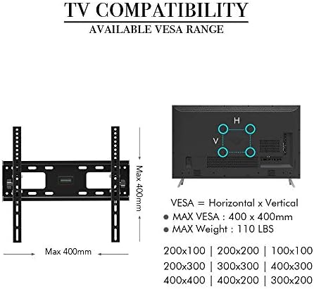 TV em aço inoxidável Mesa de parede Top Suporte para a maioria das TVs curvas planas de 32-65 polegadas, carrinho de parede