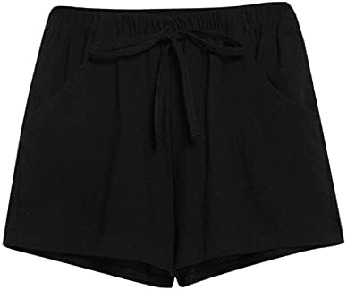 Shorts de cordão feminino shorts confortáveis ​​bolso feminino solto calças e calças elásticas de algodão curta e cintura