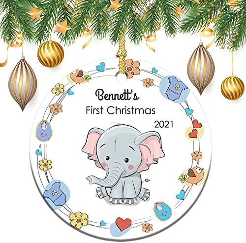 Bebê personalizado primeiro natal bebê elefante 2021 1º desenho animado ornamentos para bebês recém -nascidos bebê lembranças