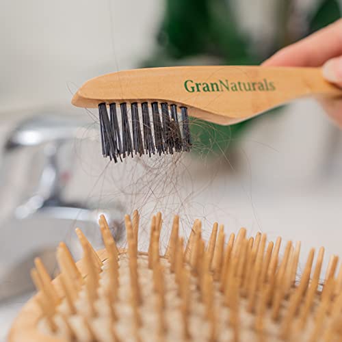 Limpador de escova de cabelo Grannaturals - Ferramenta de limpeza de pente - Removedor de sujeira com alça de madeira de faia