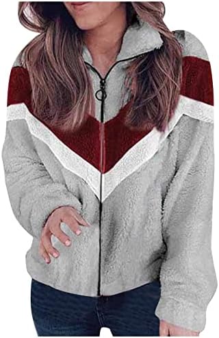 Womens 2022 Winter Fuzzy Jacket Jacket Capuz Block Block Patchwork Cardigan Coats Outerwear com bolsos