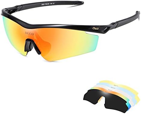 Óculos de sol Duco polarizados de ciclismo esportivo para homens com 5 lentes intercambiáveis ​​para a corrida de beisebol