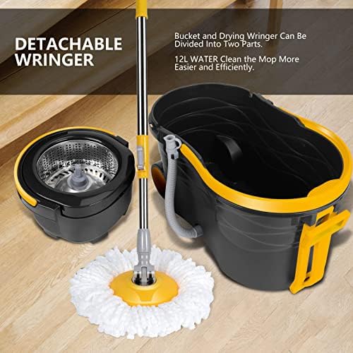 Gadhra Spin Mop and Bucket com conjunto de esferas, pano de limpeza de microfibra, toalha de lavagem de carros 12 pacote,