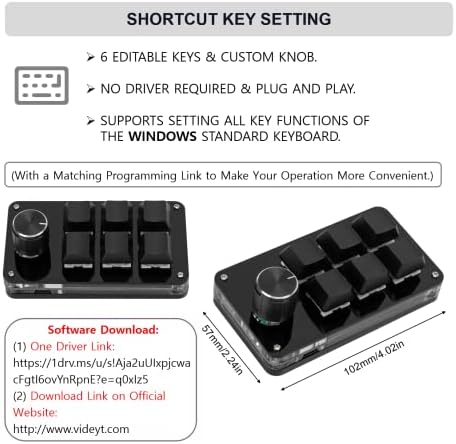 Kuidamos 6 teclado teclado, teclado de macro de programação com botão verde do botão mini-teclado multifuncional com uma mão