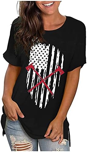 4 de julho camisetas camisetas para mulheres de manga curta Túnica de canela OUTS FAGN USA STARS STARRES PATRIOTAS LISTRAS