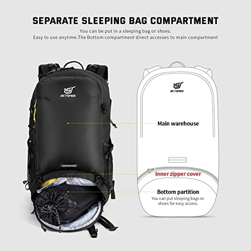 Skysper Hucking Backpack 40L Backping de acampamento à prova d'água Daypack de caminhada leve, pacote de viagem para homens mulheres