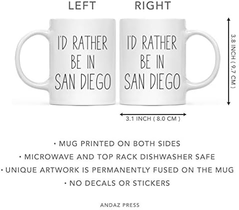 Andaz Press Cidade dos EUA 11oz. Presente de caça de café, prefiro estar em San Diego, Califórnia, 1 pacote, faculdade de longa