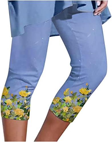 Leggings vintage para mulheres Presente de impressão floral Capri Slim Legging Pants de ioga compressão elástica calças cortadas