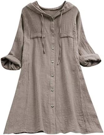 Terbklf feminino casual Button Button Up Tops Tops camiseta bolso com capuz Blusa solta Selta longa para mulheres