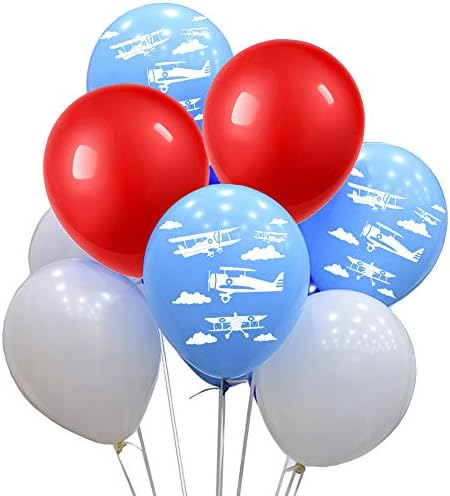 Balões de impressão de avião da hélice com balões de látex azul vermelho branco 80 contagem