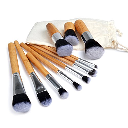 Conjunto de pincéis de maquiagem 11pcs Kit de ferramentas cosméticas de bambu de bambu