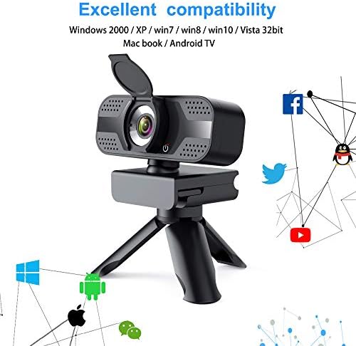 Webcam com microfone para desktop, 1080p HD Câmeras de computador USB com capa de privacidade e tripé da webcam, transmitindo webcam
