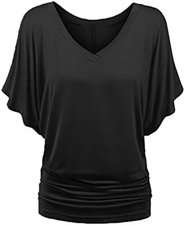 Tampas de tamanho grande para mulheres com decote em V Batwing de camiseta solta Tamanho da moda Dobra Mulheres sólidas