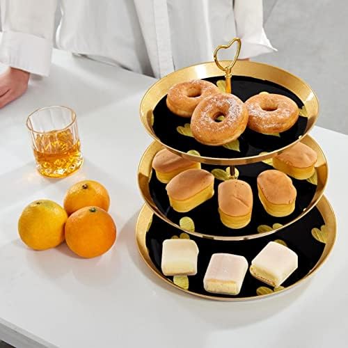 Plástico Placa Bolo de prateleira Posto de bolo, buffet de 3 camadas Exibição de alimentos de bandeja, corações dourados padrão