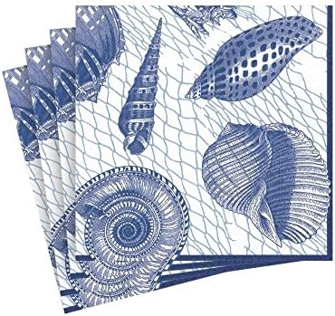 Caspari Reding e conchas marinhas oceano e praia com temas de coquetel de coquetel em azul, dois pacotes de 20
