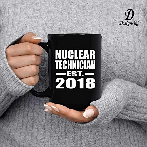 Projeta o técnico nuclear estabelecido est. 2018, 15oz de caneca preta de café com xícara de chá com alça, presentes