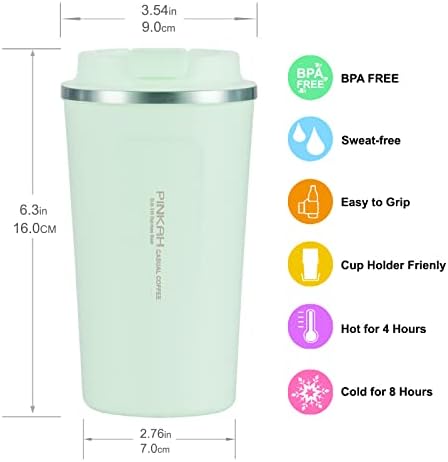 Pinkah 17oz Travel Caneca de caneca de café com tampa de flip -a vácuo aço inoxidável xícara de café para bebidas de gelo e