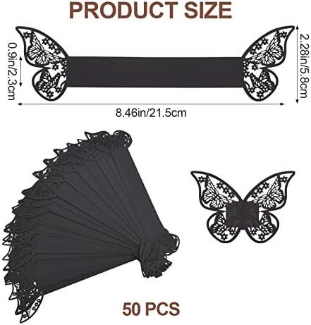 URROMA 50 PCS Black Mirror Glosty Paper Napker Holder Ring, Butterfly Paper Rings Buckles Holder para Casamento Decoração