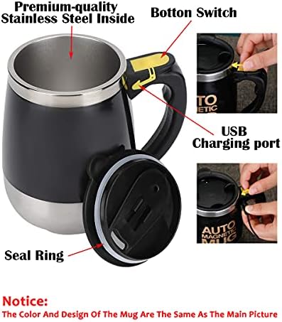 Caneca de agitação auto -agitada daasigwaa - Mistura automática magnética de aço inoxidável para escritório/cozinha/viagem/café