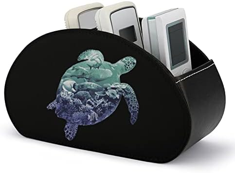 Ocean Life Turtle Sea Leather Remote Control Holder Funny Caddy Storage Box Desktop Organizador com 5 compartimentos para escritório