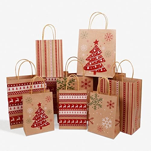 Sacos de presente de Natal de Idaodan - 16 PCs bolsa de papel de Natal com alça, sacolas de chapas de natal tamanhos variados para