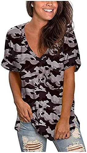 FMCHICO WOMENS SMERME TIY TYE CHAMISÃO DE MANEVA CURTA OMBRE V TOPS DE PESCO