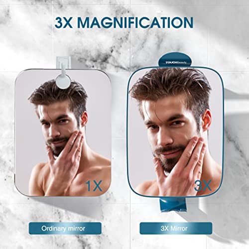 Espelhos de chuveiro TouchBeauty para homens, espelho de barbear de ampliação de 3x com suporte de barbear, acessórios para