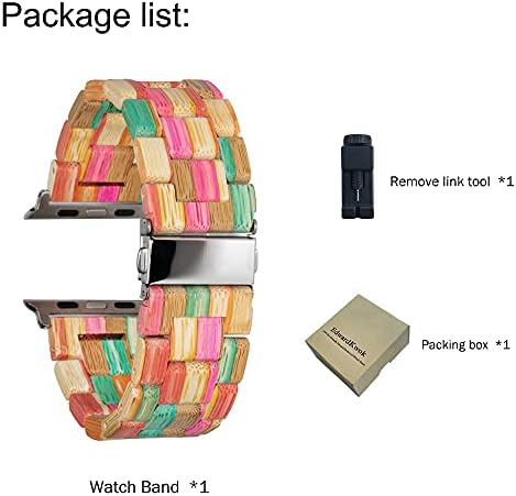 Edwardkwok Wooden Watch Band Compatível com Apple Watch 42mm/44mm/45mm de bambu natural de bambu ecológico, pulseira de madeira, pulseira
