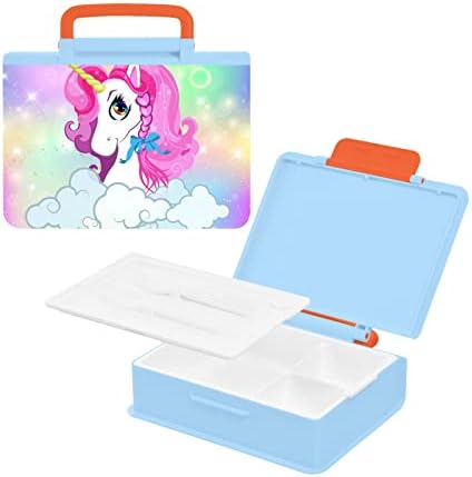 Alaza fofa unicorn Rainbow Galaxy Bento Lancheira BPA BPA à prova de lanchones à prova de vazamento com garfo e colher, 1