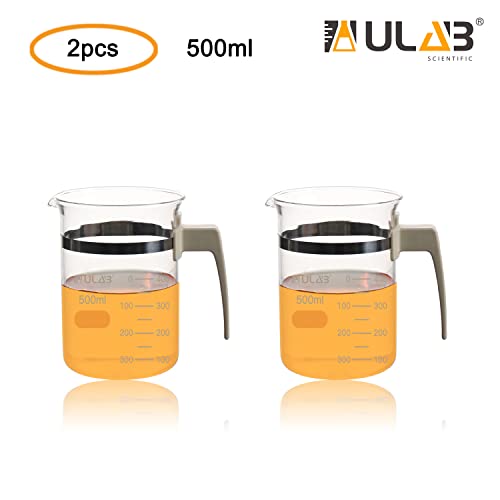 Ulab Scientific Glass Beaker 8,5 oz 17 oz, 2 tamanhos 250ml 500ml, 2pcs para cada tamanho, 3,3 Borossilicate Griffin Baixo forma