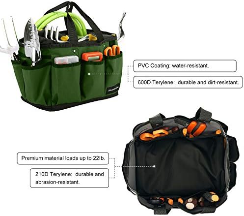 Saco de Tote de jardinagem em casa, bolsa de armazenamento de ferramentas de jardim de luxo e organizador doméstico com bolsos, resistente ao desgaste e reutilizável, 14 polegadas, verde escuro