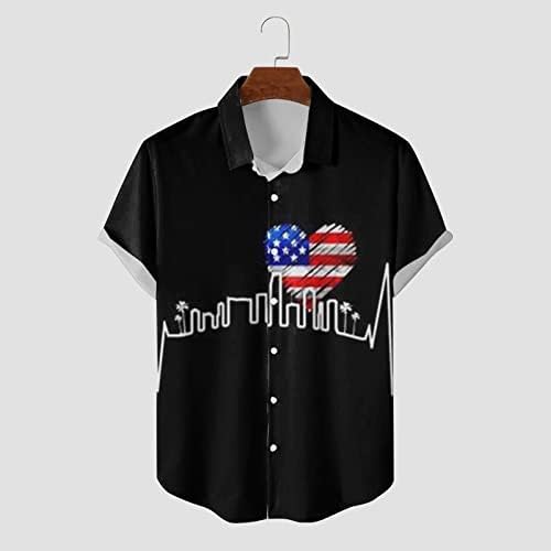Camisas de vestido de verão BMISEGM para homens de homens casuais da Independência Americana Imprimir Camisa de Impressão de Print