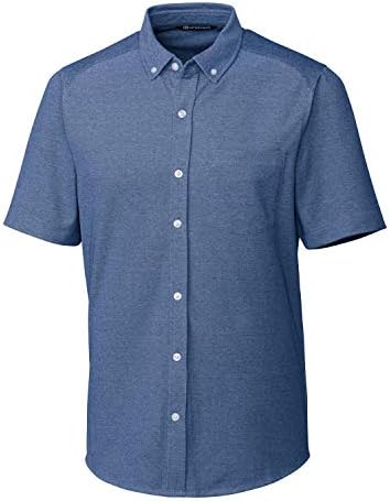 Cutter & Buck Men's Short Manga de algodão malha Reach Oxford Shirt