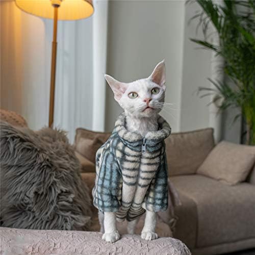 Roupas de gato sem pêlos ochstin, jaqueta peluda de casaco de inverno, para esfínx, Cornish Rex, Devon Rex, Peterbald, roupas