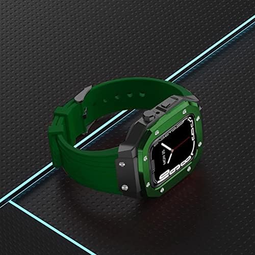 Caixa de relógio de liga CNHKAU Strap para Apple Watch Band Series 8 7 45mm Luxury Metal Metal Rubber Stainless Aço Relógio Modificação