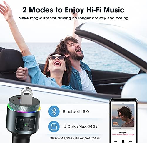 Transmissor Bluetooth FM atualizado para carro, adaptador de carro Bluetooth automático, 2 microfones e rádio Bluetooth