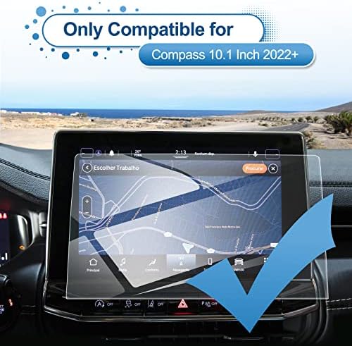 Coleya 2022 2023 Compass Screen Protector, para Jeep Compass 10,1 polegadas Tela de toque 2023 Com bússola vidro temperado