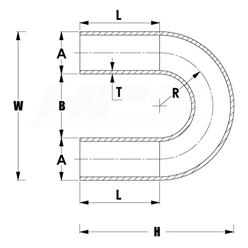 HPS 3-1/8 OD, 180 graus U Tubos de cotovelo de alumínio Bend Bend, comprimento da perna de 6 de cada lado, 5 CLR, 6061 T6 calibre