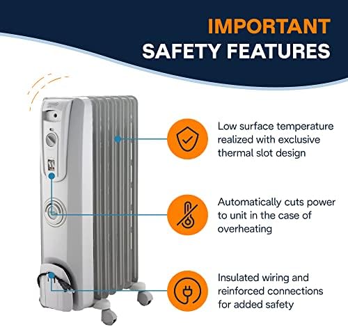 De'longhi Comfort Temper Full Radiant Termostato, 3 configurações de calor, economia de energia, recursos de segurança,