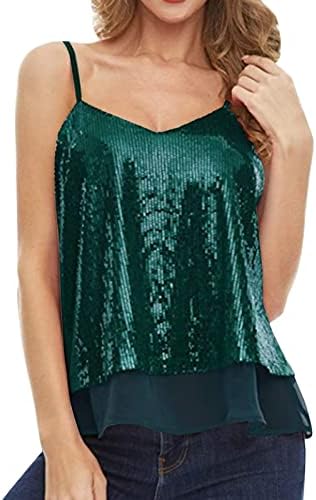 Mulheres Glitter Strappy Tank Tops Vest Camisole Ladies Sexy Sparkle Shimmer Cami Blouse Clubwear Clubes Sleesess Shirt