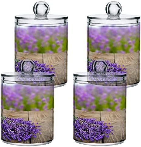 Dispensador de Planta de Lavanda Umiriko Dispensador de Planta para cotonetes de algodão com tampas 4 pacote, frascos de farmacêuticos