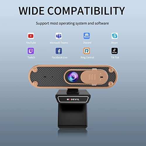 Webcam da Madevil CC03 FHD, videoclamenho Full HD 1080P/30FPS, áudio de stero limpo, correção de luz automática, câmera plug